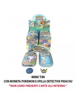 Pokemon Mini Tin con Moneta e Spilla Detective Pikachu