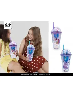 Bicchiere con Cannuccia Unicorno 450 Ml SM496