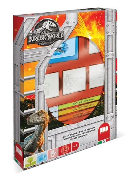 Jurassic World Box 4 Timbri Con Pennarelli Giotto