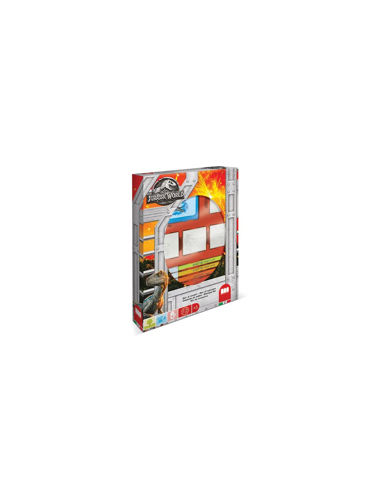 Jurassic World Box 4 Timbri Con Pennarelli Giotto