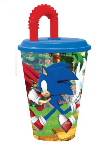 Sonic Bicchiere con Tappo e Cannuccia 430 ml in Melamina - per Bambini  Scuola Asilo Casa Ricreazione Merenda