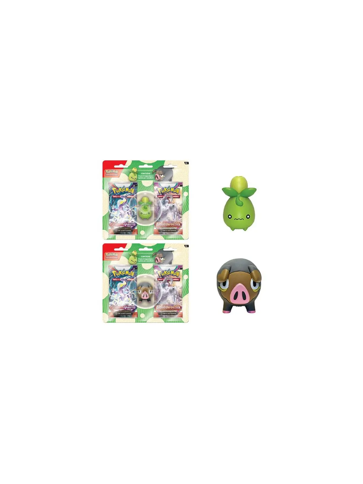 Pokemon Blister 2 Bustine con Mini Action Figure Gomma