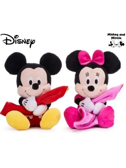 Disney Peluche Mickey e Minnie con Coperta 27 cm