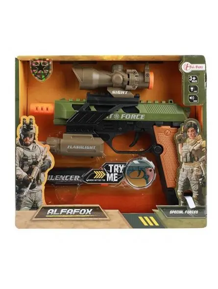 Pistolet militaire Alfafox avec silencieux et lampe de poche