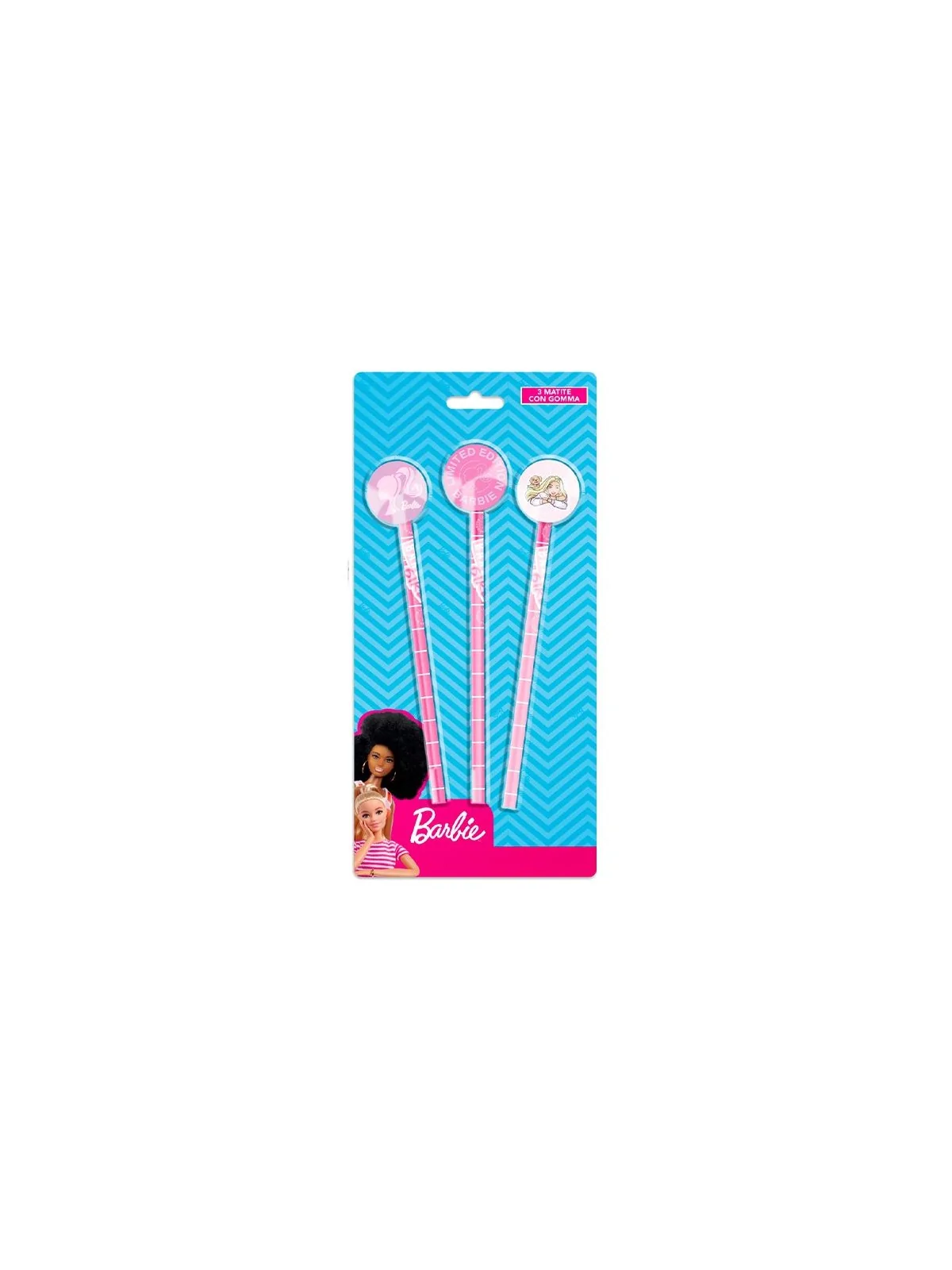 Barbie Set 3 Matite con Gomma