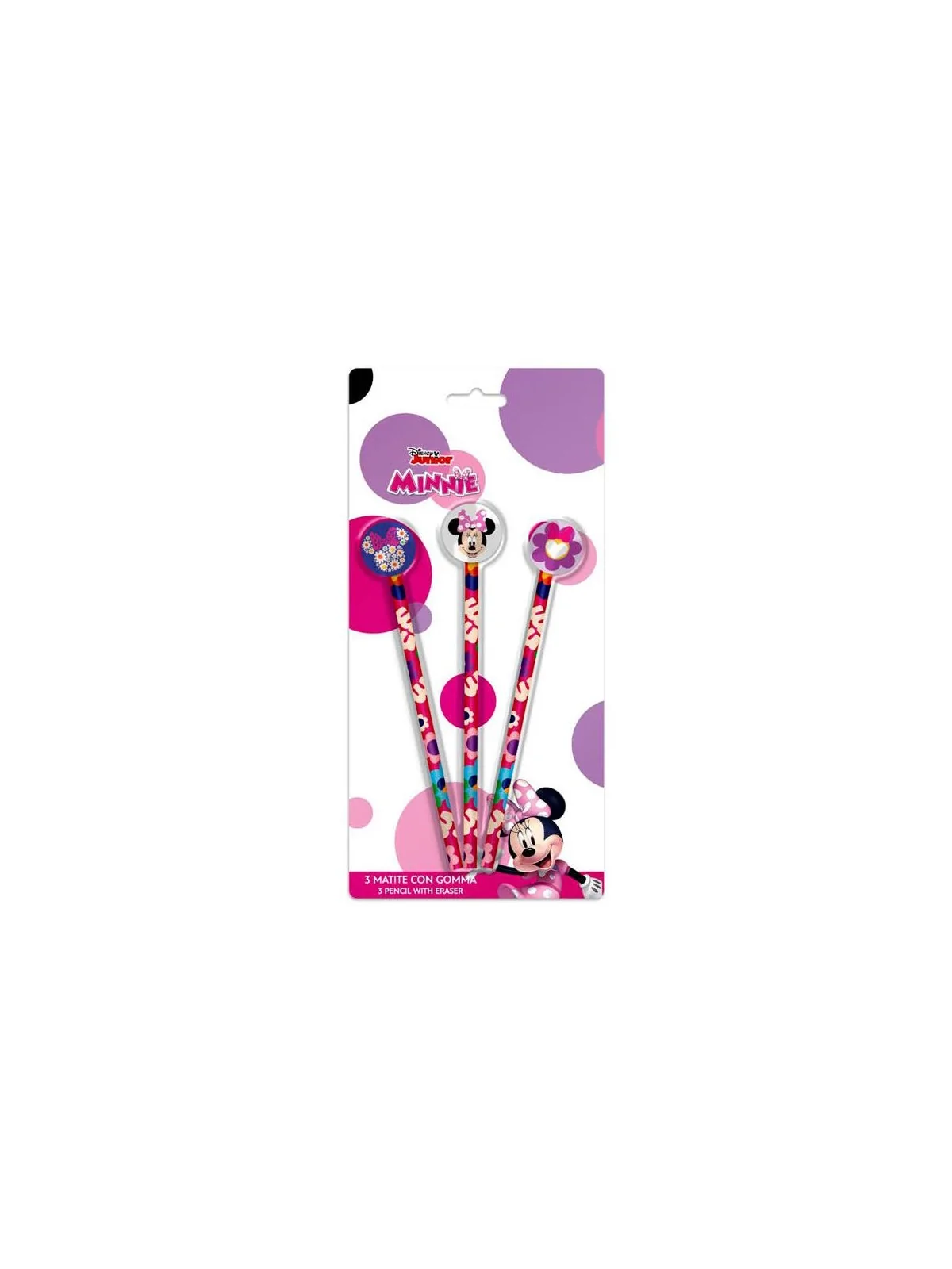 Minnie Set 3 Matite con Gomma