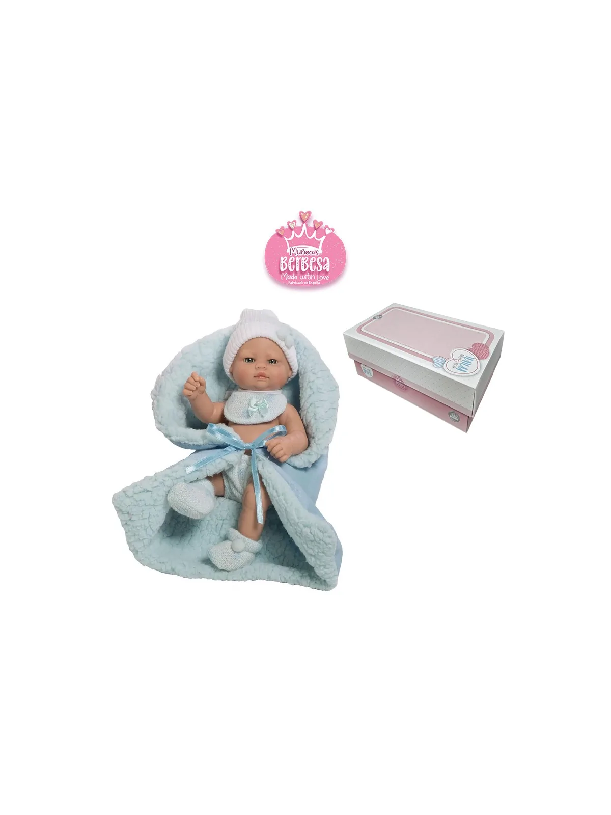 Berbesa Doll con Coperta Azzurra 27 cm in Vinile