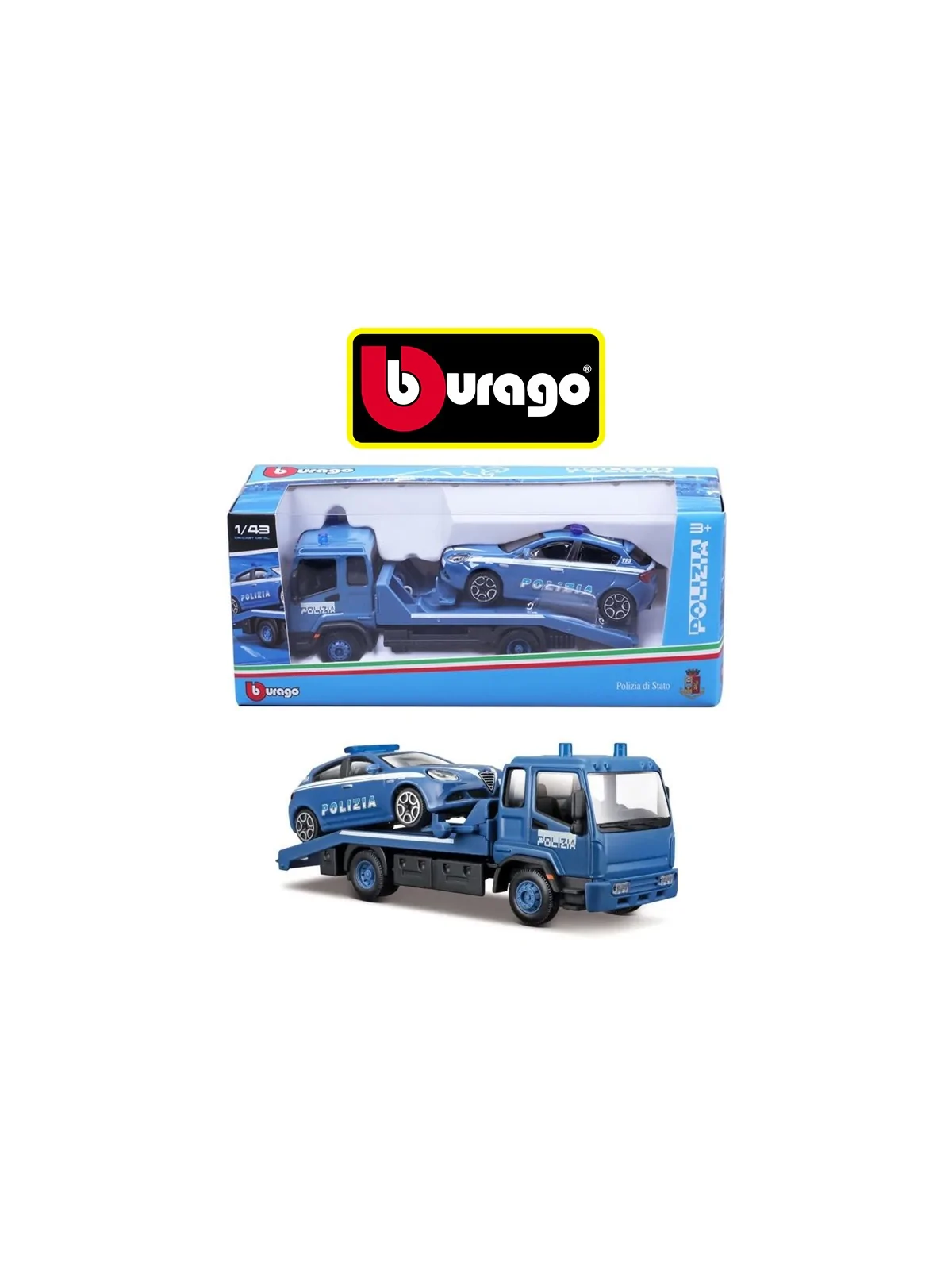 Burago Carro Attrezzi Polizia Con Auto Scala 1/43