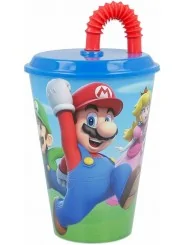 Super Mario Bicchiere con Cannuccia ml 430